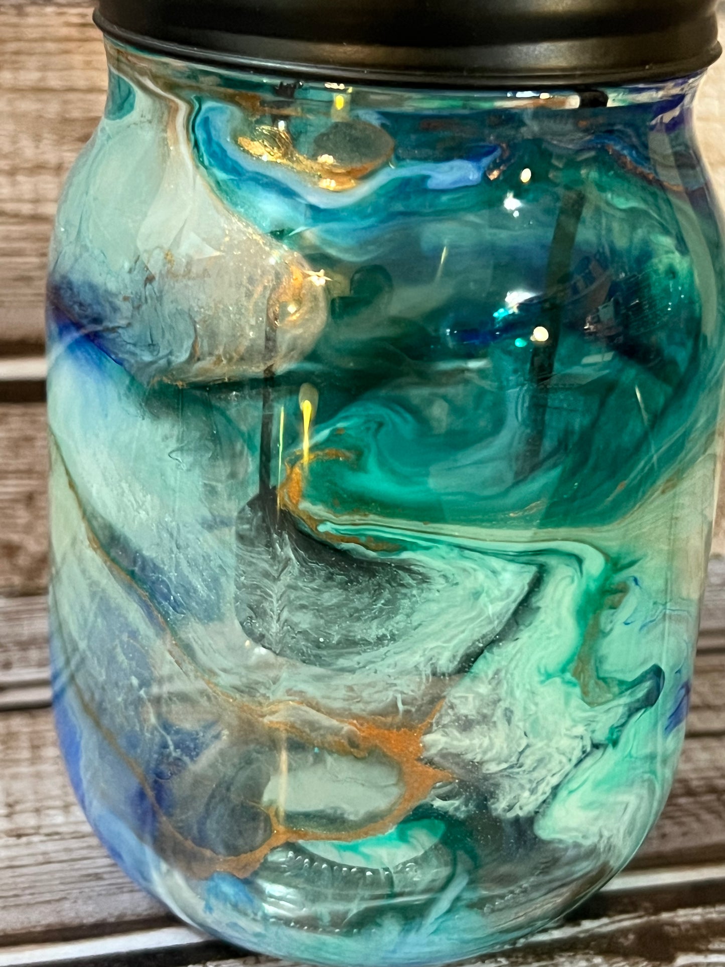 Teal Blue and Copper Candleholder