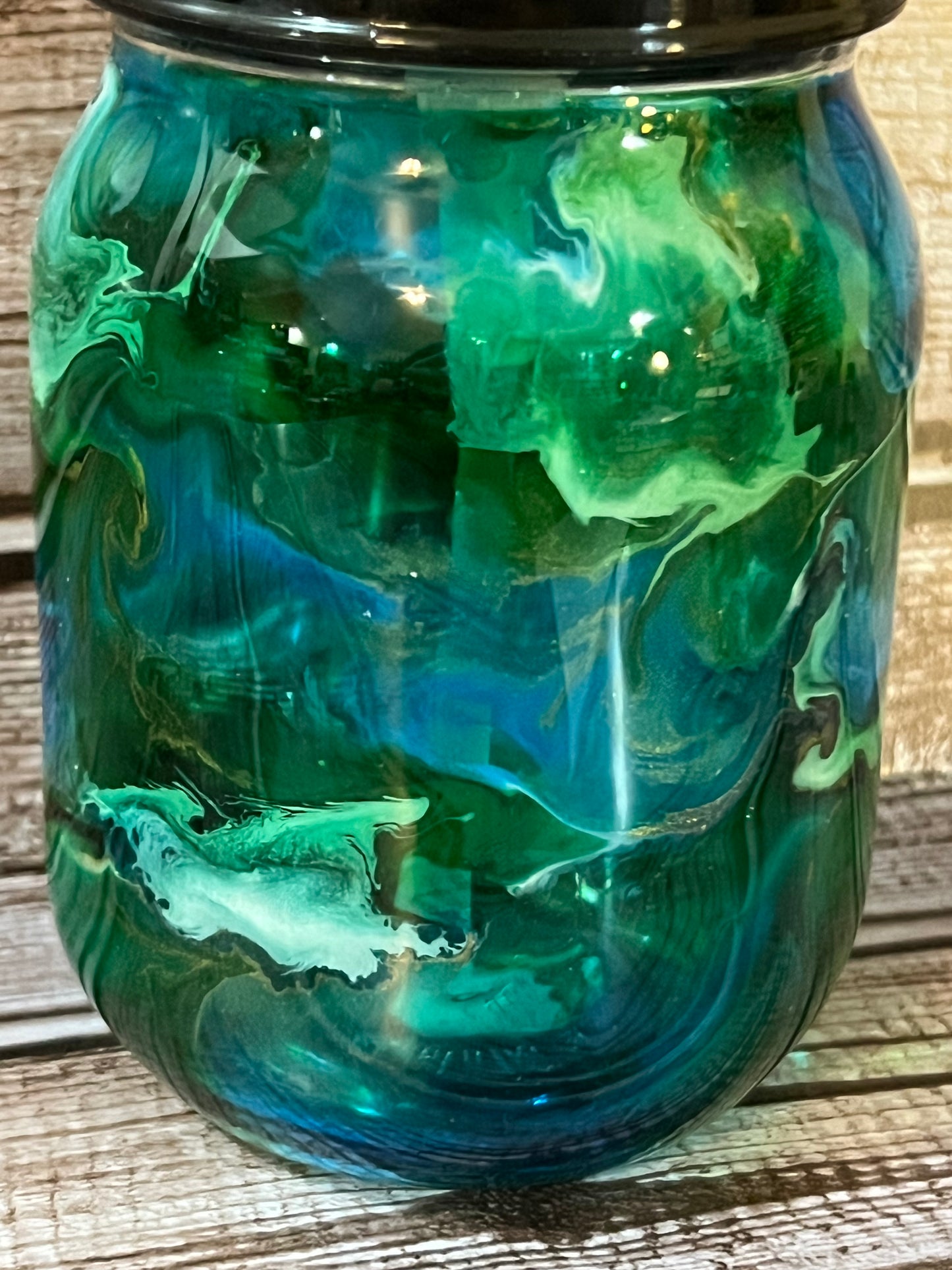 Green and blue soap dispenser