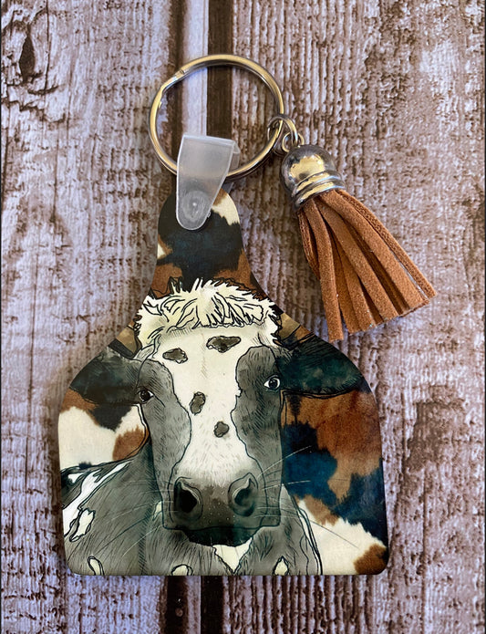 Black and white Cow Keychain