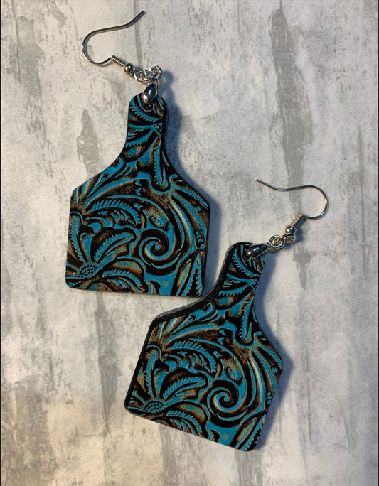 Turquoise Faux Leather Earrings