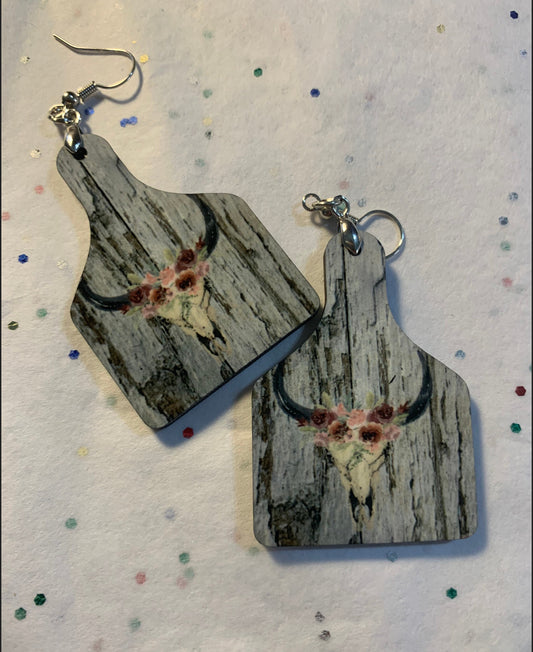 Wood Cowskull Earrings